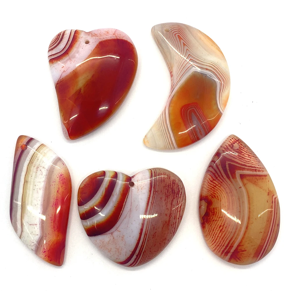 

5pcs/pack Natural Agate Stone Beads Moon Shape Heart Shape Natural Semi-precious Stone Loose Beads DIY for Making Necklace