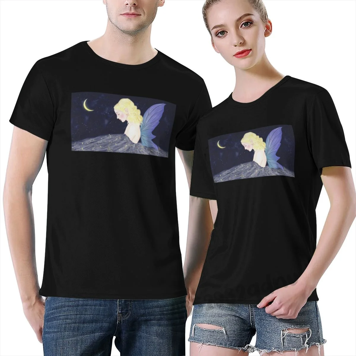 

Hello Good Night Star Fairy T Shirt Men's Black Quality Clown Tops Tees Custom male T-shirt S