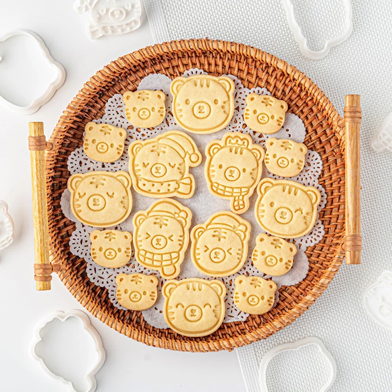 

Tiger Year Cartoon Animal Embossing Stencil Cookie Cutter Mold Biscuit Clay DIY Cookie Tools Cake Decorating Tools