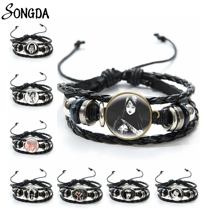 

Horror Anime Junji Ito Leather Bracelets Bangles Adjustable Cartoon Tomie Braided Beads Bracelets Wristbands Handmade Jewelry