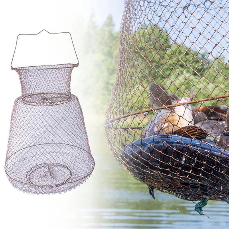 

Outdoor Metal Wire Fishing Net Fish Crabs Squid Shrimp Mesh Cage Cast Net Fishing Trap Network Foldable Fishing Net Tackle