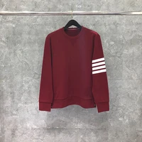 tb thom mens long sleeve sweatshirt lightweight french terry crewneck outerwear classic 4 bar striped red sweatershirt top