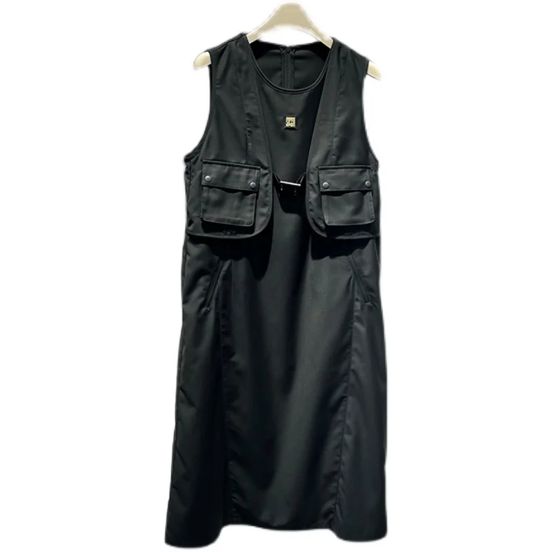 Golf Apparel New Fashion Sleeveless A-line Skirt with Round Neck in Summer of 2023 Fake Two-piece Workwear Dress Female