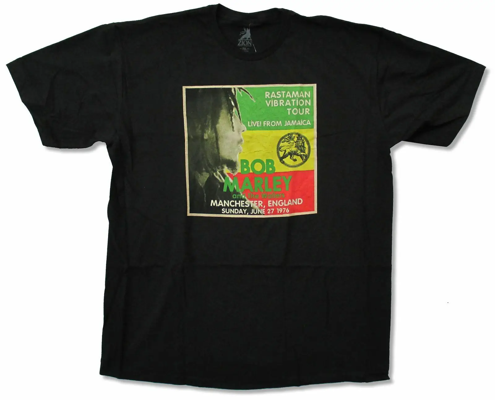 

Bob Marley Manchester 1976 Black T Shirt New Adult England Jamaica