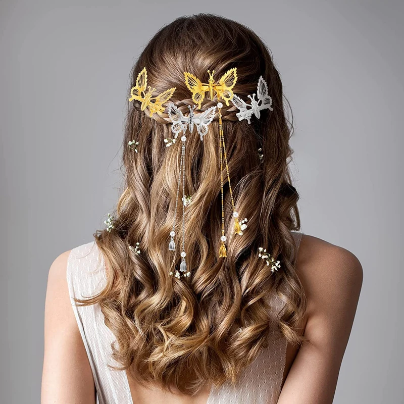 

2PCS Women Tassel Butterfly Hairpin Moving Flying Shiny Hair Clips Barrette Fashion Girls Elegant Hair Accessories Supplies
