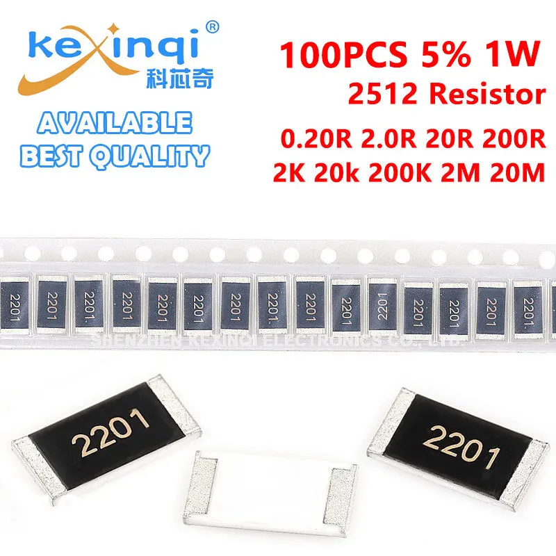 

100pcs/lot SMD 2512 Resistor 5% 1W resistance 0R Ohm 0.20R 2.0R 20R 200R 2K 20k 200K 2M 20M