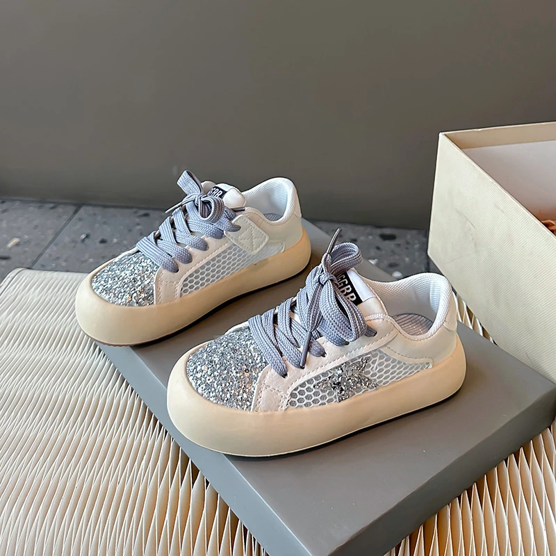 UOSU Демисезонная детская обувь с блестками и звездами повседневные кроссовки