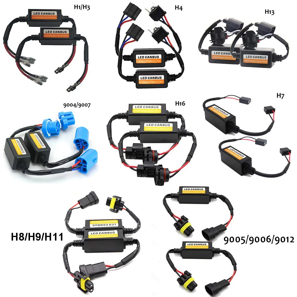 

2pcs LED Decoder H1 H3 H4 9005 9006 H7 H11 Warning Error Free Canceller Anti Flicker For Headlights Load Resistor Canbus 9-36V