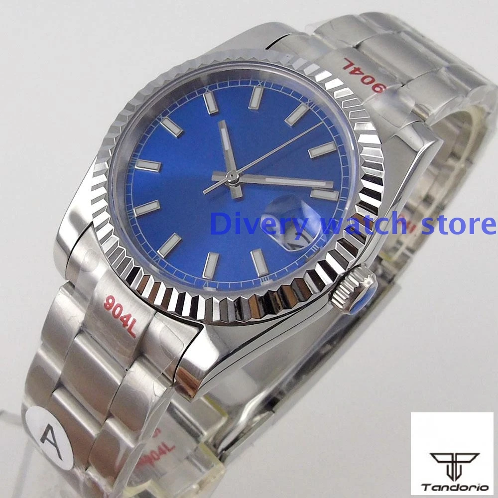 

40mm Sapphire Men's Watch Japan Miyota 8215 Automatic Movement BlueFace Coin Bezel Jubilee Bracelet Date Cyclops Unisex