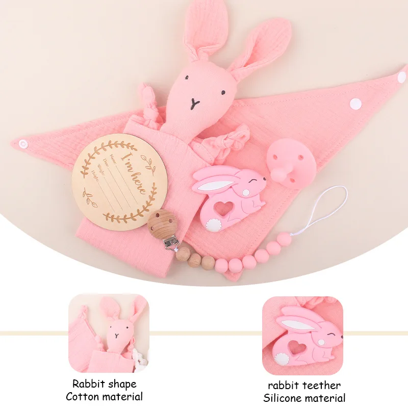 Kissteether New Baby Products Cartoon Rabbit Soothing Towel Baby Creative Silicone Pacifier Chain Teether Toy Six-Piece Set