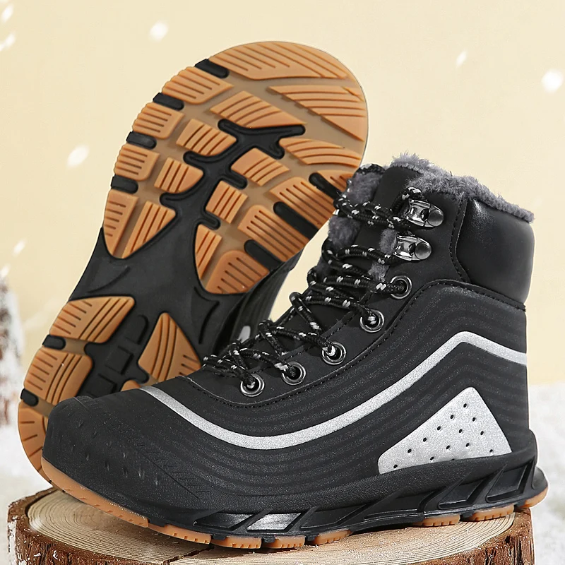 New Winter Kids Snow Boots PU Leather Waterproof Boots Outdoor Keep Warm Children Hiking Boots for Girl Boy Non-slip Ankle Boots