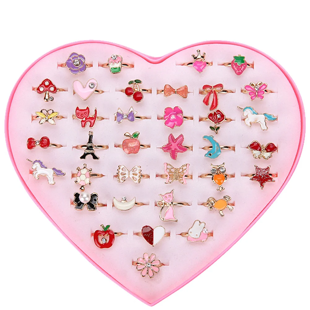 

36pcs Alloy Cartoon Rings Lovely Jewelry Toys Gift Party Favors for Children Girls Mixed Patterns and Colors Kids