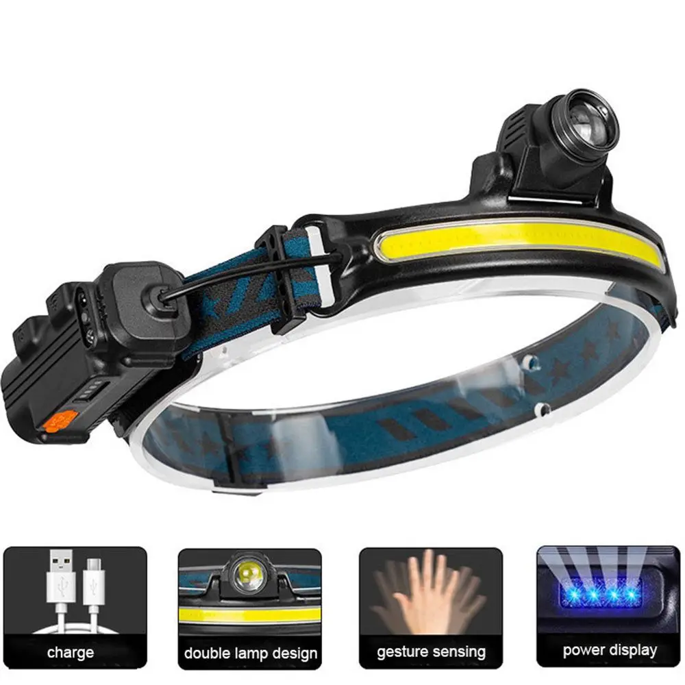 

Waterproof Fishing Super Bright USB Rechargeable Flashlight LED Headlamp COB Headlight Head Torch Fishing Light