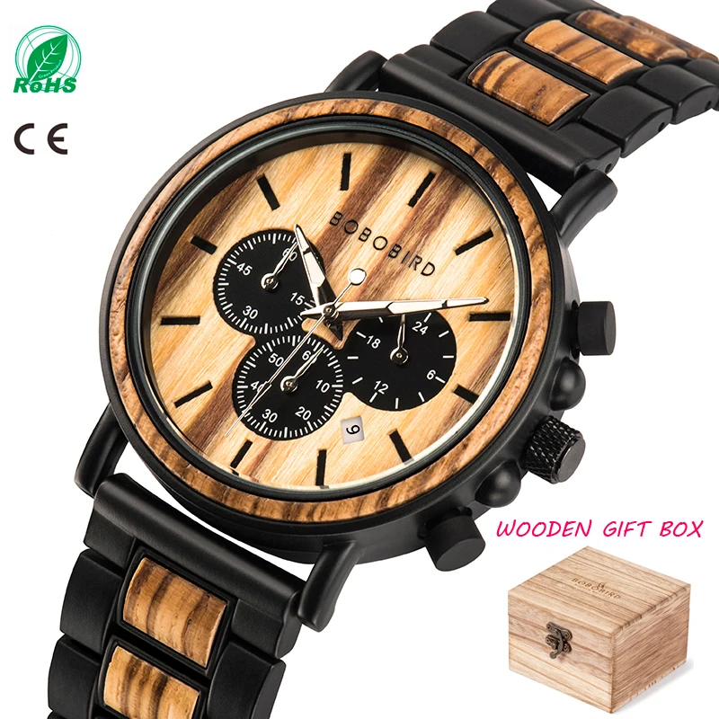 

BOBO BIRD Wooden Watch Men erkek kol saati Luxury Stylish Wood Timepieces Chronograph Military Quartz Watches in Wood Gift Box