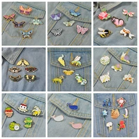5pcsset fun insect plant enamel pins butterfly flower heart brain whale mushroom brooches accessories lapel badge amazing price