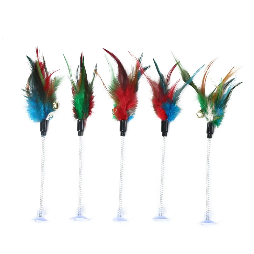 

6pc Funny Random Color Interactive Bell Feather Wand Pet Supplies Suction Spring Cat Toy