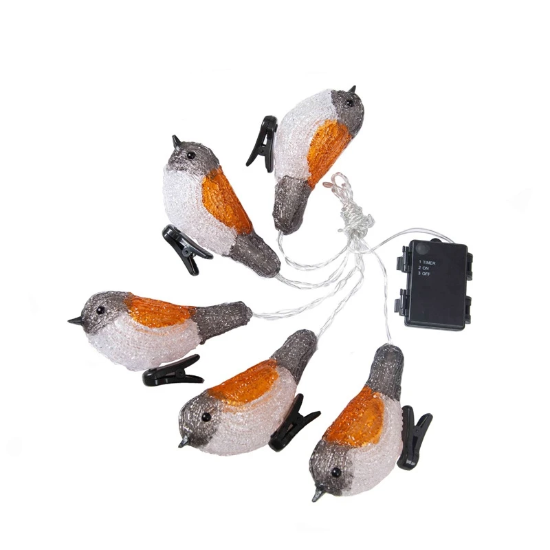 

5 LED Clip On Acrylic Robins Lights Garden Outdoor Birds Decor Xmas