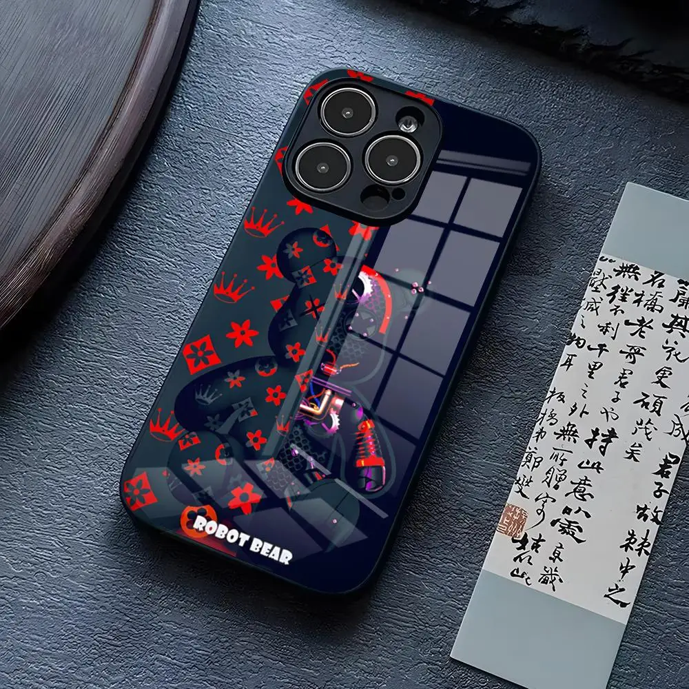 Бренд R-Robots Bear Чехол для телефона IPhone 13 Pro Max 14 16 Plus 12 Mini 11 15 X XR XS 8 7 SE Стеклянная