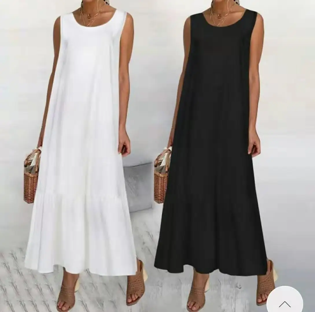 

2022 Autumn Large Size 5XL Cotton Linen Women's Long Dress White Sleeveless Casual Dresses Female Loose Fashion Ladies Clothes