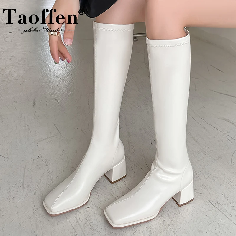 

Taoffen Size 33-40 High Heel Women Long Boots Winter Female Shoes Fashion Square Toe Soft Women'S Knee Boot Ladies Footwear