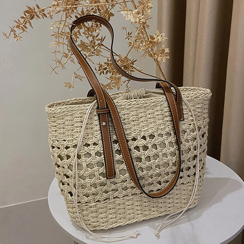 

2023 летние модные женские плетеные соломенные сумки ручной работы, повседневные женские сумки на плечо, дорожные богемные пляжные сумки, Пря...