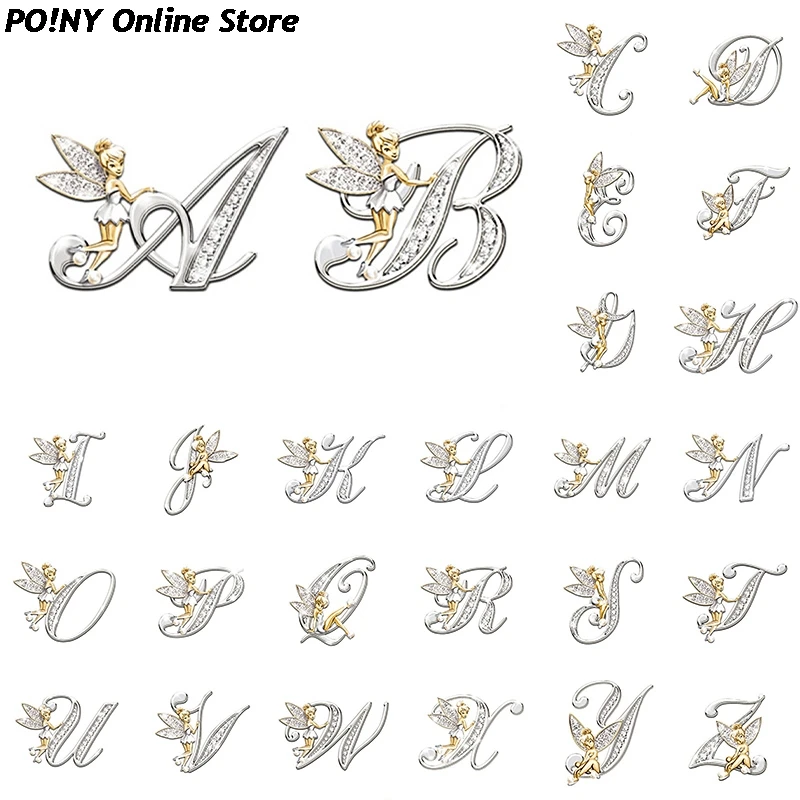 

2021 New Metal Crystal English Letter Word Brooch Elf Angel Lapel Pina Suit Shirt Collar Pins Brooches For Women Accessories