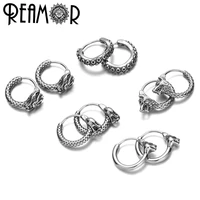 reamor 1 pair fashion dragon head hoop earrings punk simple circle piercing earrings for women men jewelry gifts wholesale