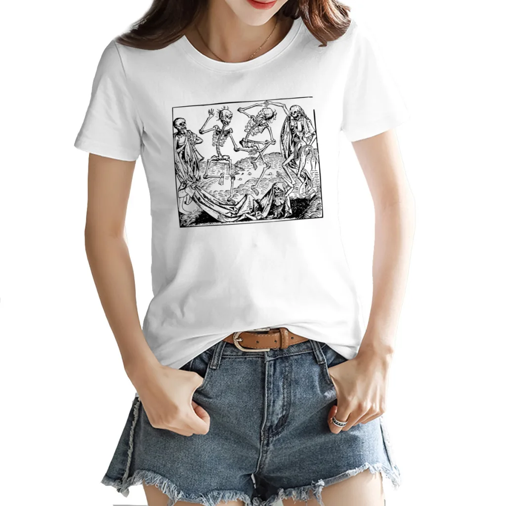 

Women's T-shirt Danse macabre Dance of Death Classic Top Quality Round neck Novelty Harajuku White Tees Tops European Size