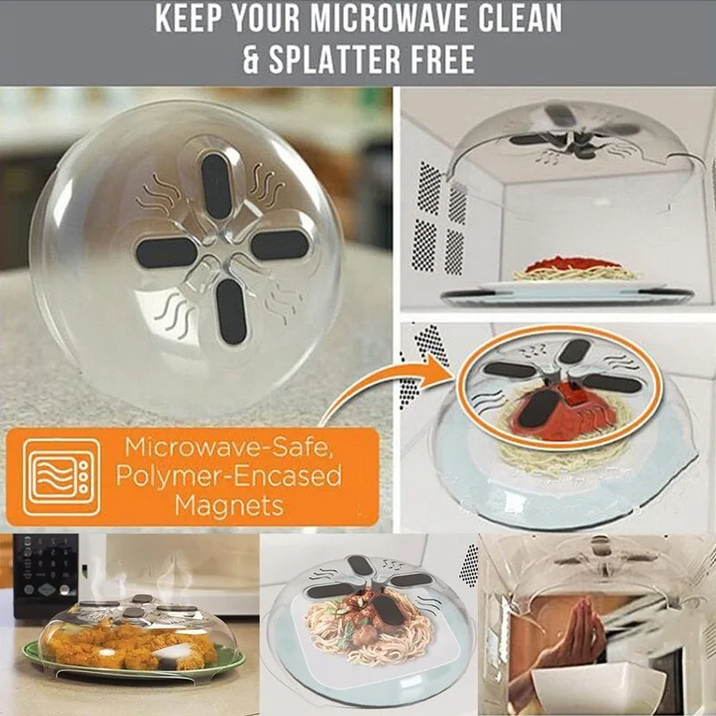 

Food Splatter Guard Professional Microwave Food Anti-Sputtering Cover With Steam Vents Magnetic Splatter Lid Heat Resistant