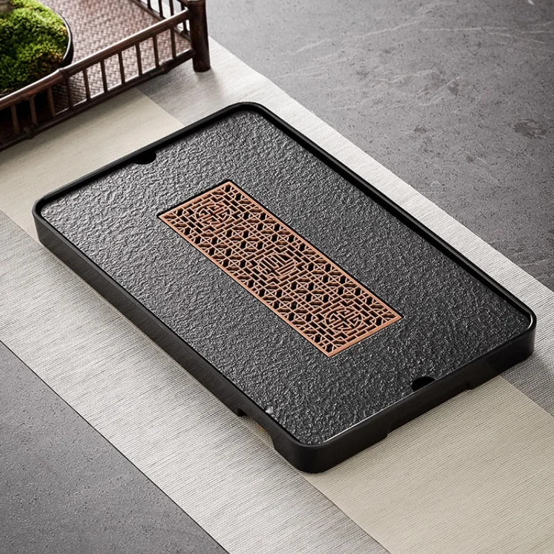 Office Gongfu Decorative Tea Tray Black Rectangular Chinese Tea Ceremony Set Marble Tray Ornamental Bandeja Bano Tableware