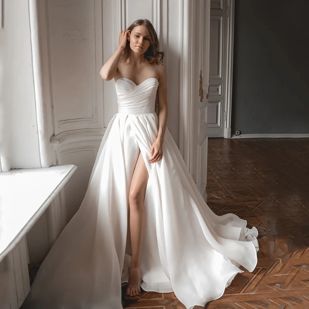 

Exquisite Wedding Dress For Women 2023 Sweetheart Sleeveless Bride Gowns Organza A-Line Side Split Sweep Train Vestido De Noiva