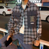 trendyol men plaid shirt men jacket korean fashion blusas with pocket 2022 spring summer japanese long sleeve shirt streetwear