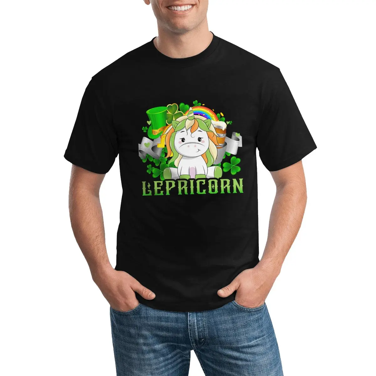 

Волшебные футболки с единорогом Lepricorn, популярная хлопковая футболка для дня St paфокусов, милые топы с круглым вырезом, мужские высококачест...