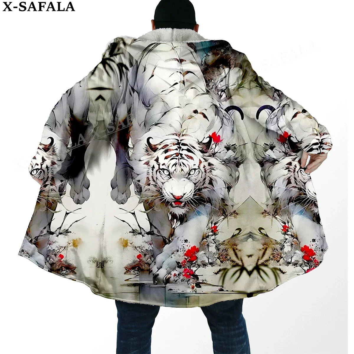 Мифология Тигр Король Дух толстый теплый плащ с капюшоном мужское пальто