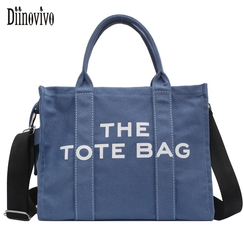 

Diinovivo Large Capacity Canvas Tote Bags Letter Print Crossbody Bag For Women Shoulder Bag 2022 Casual Big Shopper Bag WHDV2111