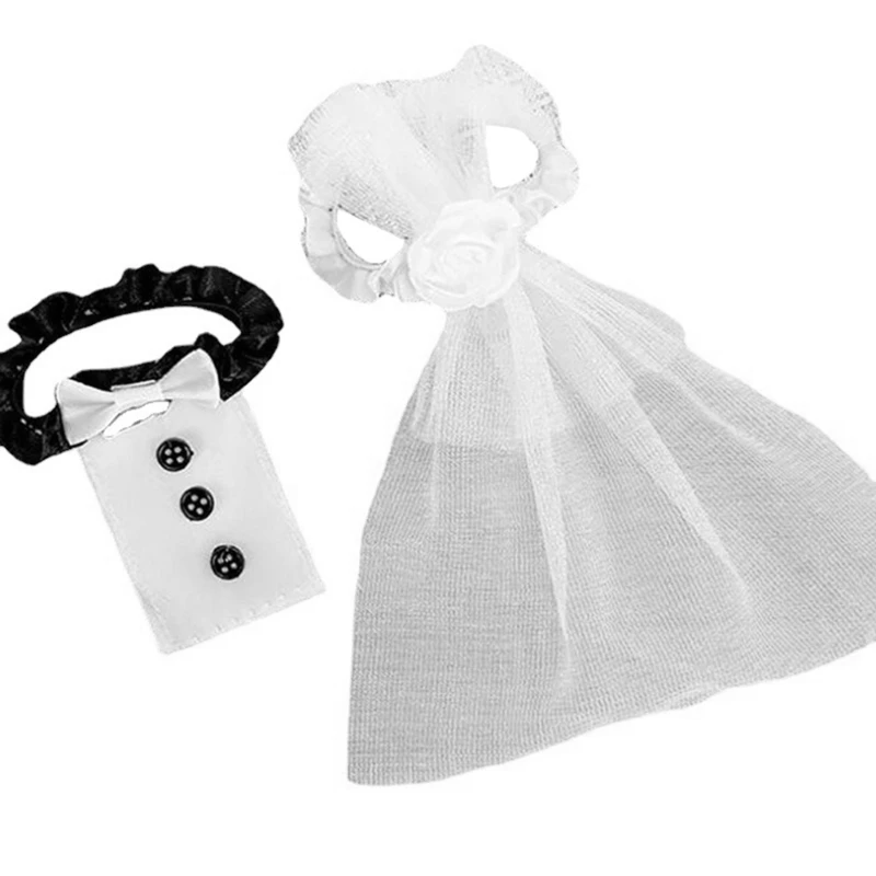 Свадебный набор бокалов для шампанского невесты и жениха черно-белое платье