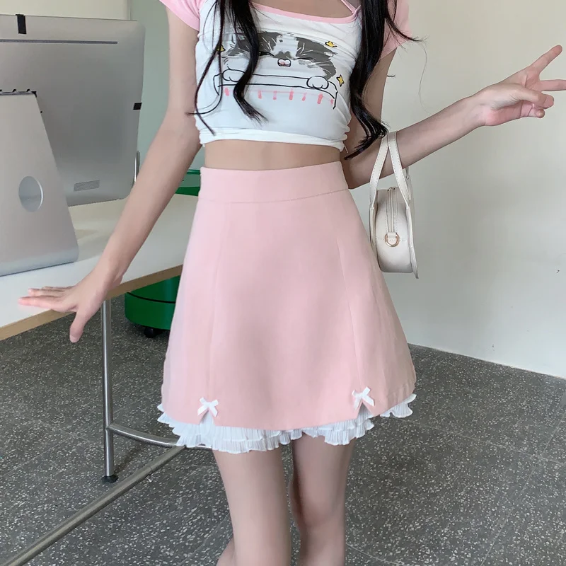 

Women's Real Shot Korean Version The College Style Double Pocket High Waist A-line Skirt Women's Pleated Short Skirt Anti-light