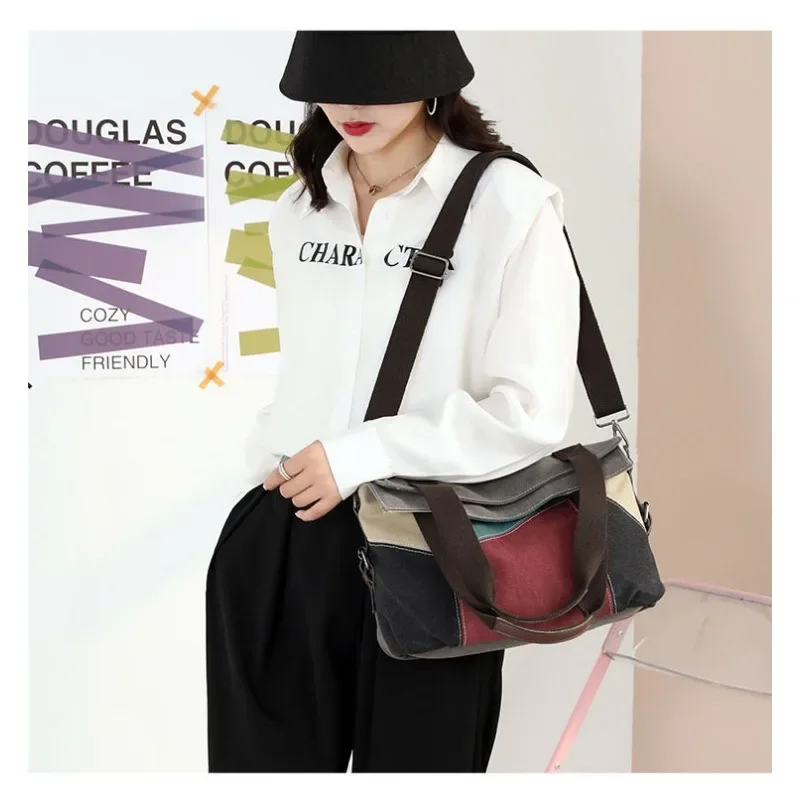 Модная Холщовая Сумка-тоут Splice для женщин Стильная вместительная сумочка через