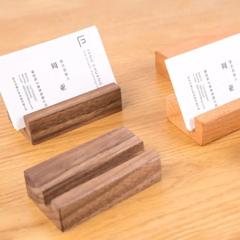 

Black Walnut Beech Wood Business Card Holder Office Desk Wooden Photo Stand Name