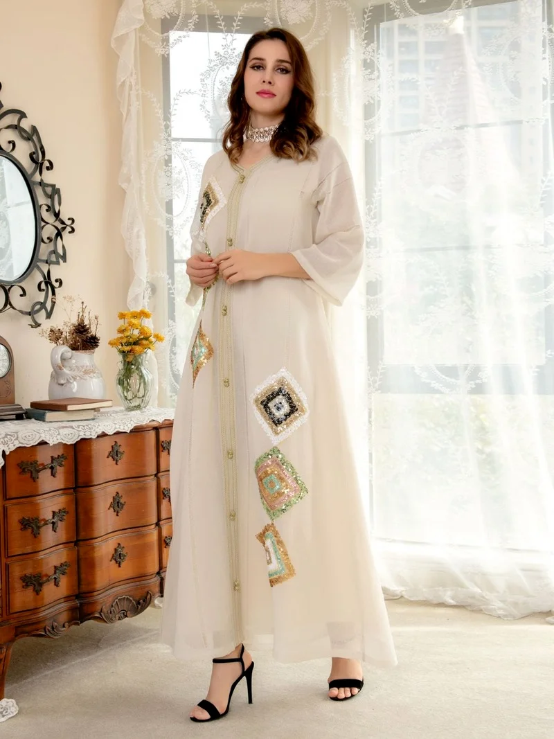 Morocco Cotton Linen Long Dress Muslim Women Ramadan Long Abayas Robes Fancy Maxi Dress French Stylish Party Dress Spring 2022