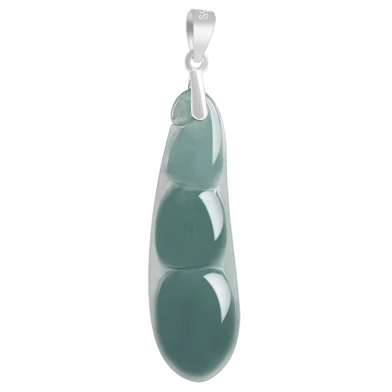 Natural A-goods Emerald Waxy Ice Blue Water String Bean Pendant Jade S925 Silver Charm Jewelry Women's Gifts Drop Shipping