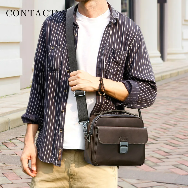 Fashion Men's Crossbody Bag Genuine Leather Top Layer Leather Shoulder Sling Bag Small Messenger Bag Tote Bag Handbag for Men