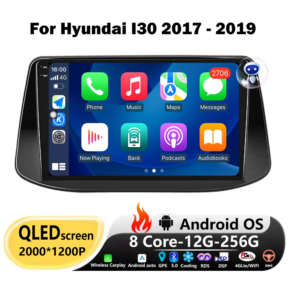 Автомобильный радиоприемник Carplay DSP для Hyundai I30 2017-2019 4G Wi-Fi навигация GPS Android Auto Bluetooth