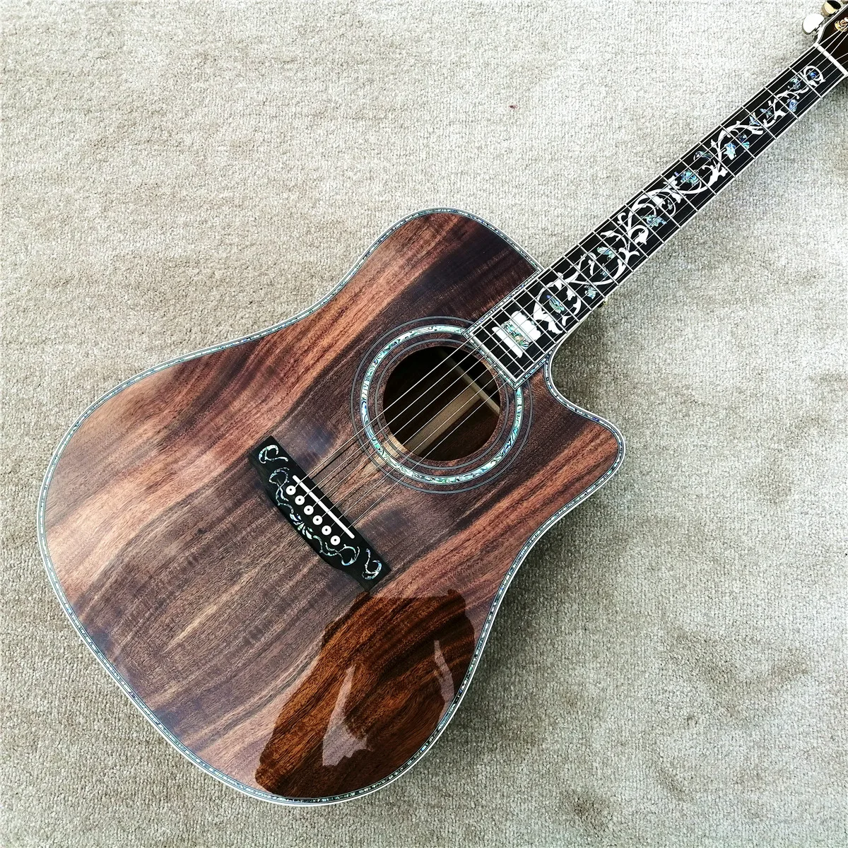 

New Series DC Full Koa Acoustic Guitar Ebony Fingerboard inlays abalone 45 solid Koa guitar