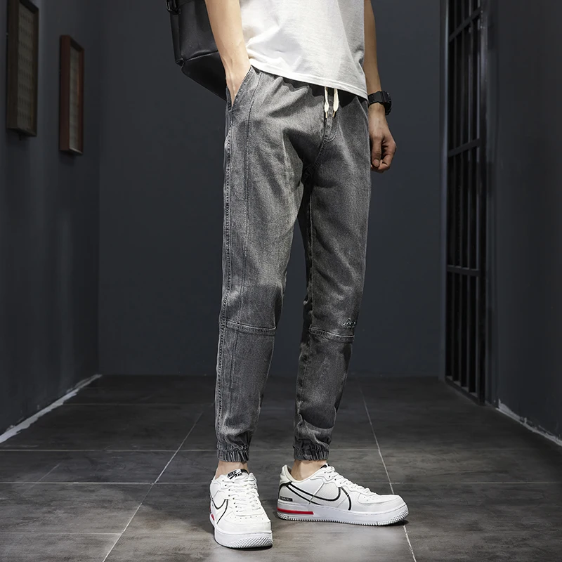 

2022 New Men's Fashion Jeans Solid Color Spring Slim Fit Micro Stretchable Long Drawstring Elastic Outdoor Daily Trousers