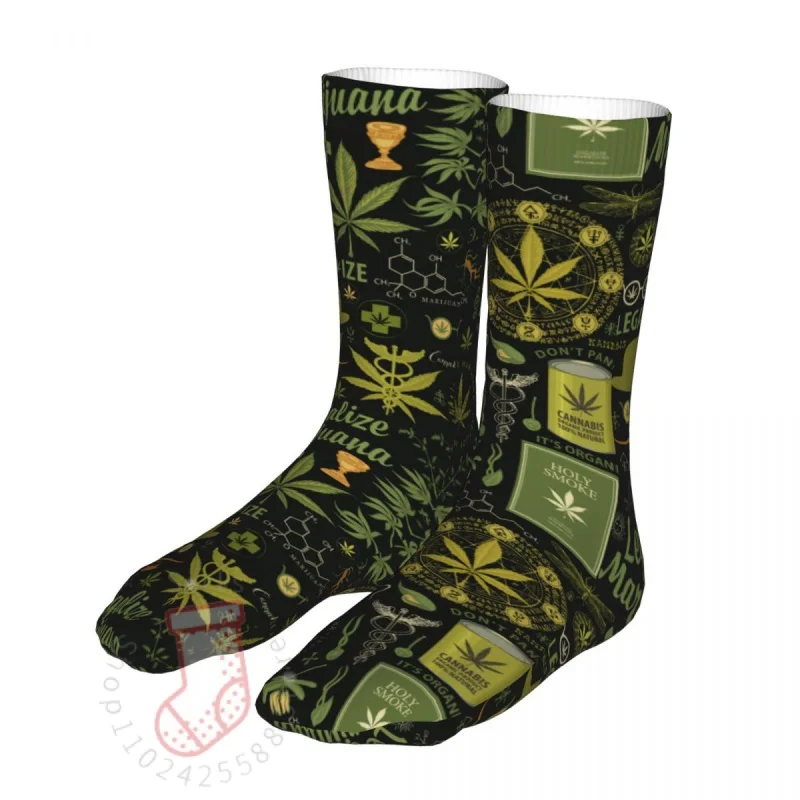 

Retro Hemp Leaves Sketes Socks Men's Women's Funny Happy Weed Socks Hip Hop Spring Autumn Winter Stockings Gi