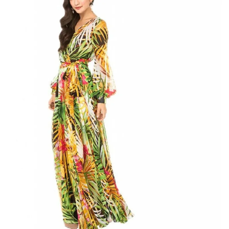 

Горячая Распродажа, летнее платье с V-образным вырезом и принтом, соблазнительное платье с допаминовой талией