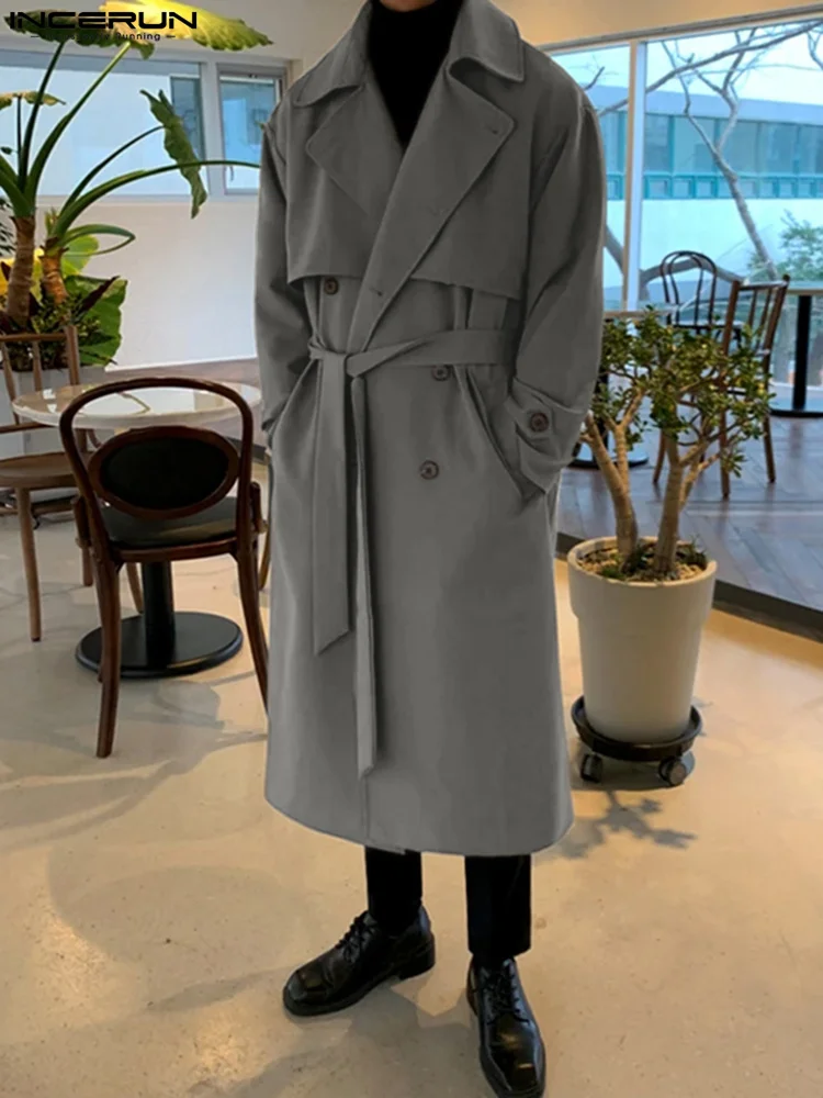

Casual Fashion New Men's Hot Sale Solid Loose Comeforable Trench Long Over-the-knee Lapel Coat Overcoat S-5XL INCERUN Tops 2022