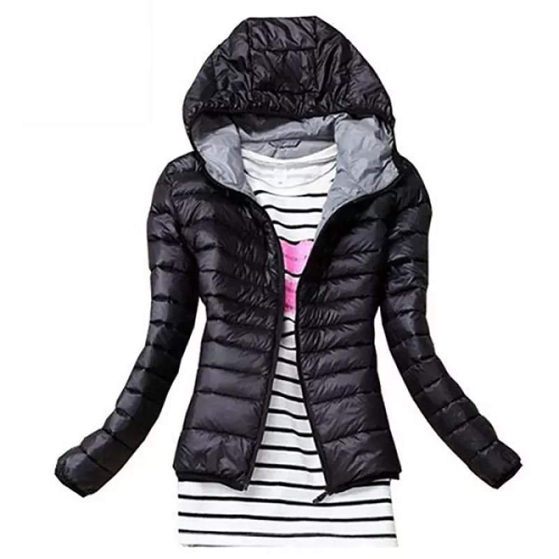 New2022 Autumn Warm Jacket Hooded Coats Women's Slim Cotton Padded Lining Zipper Top with Pockets Female Parka Coat XS-XL