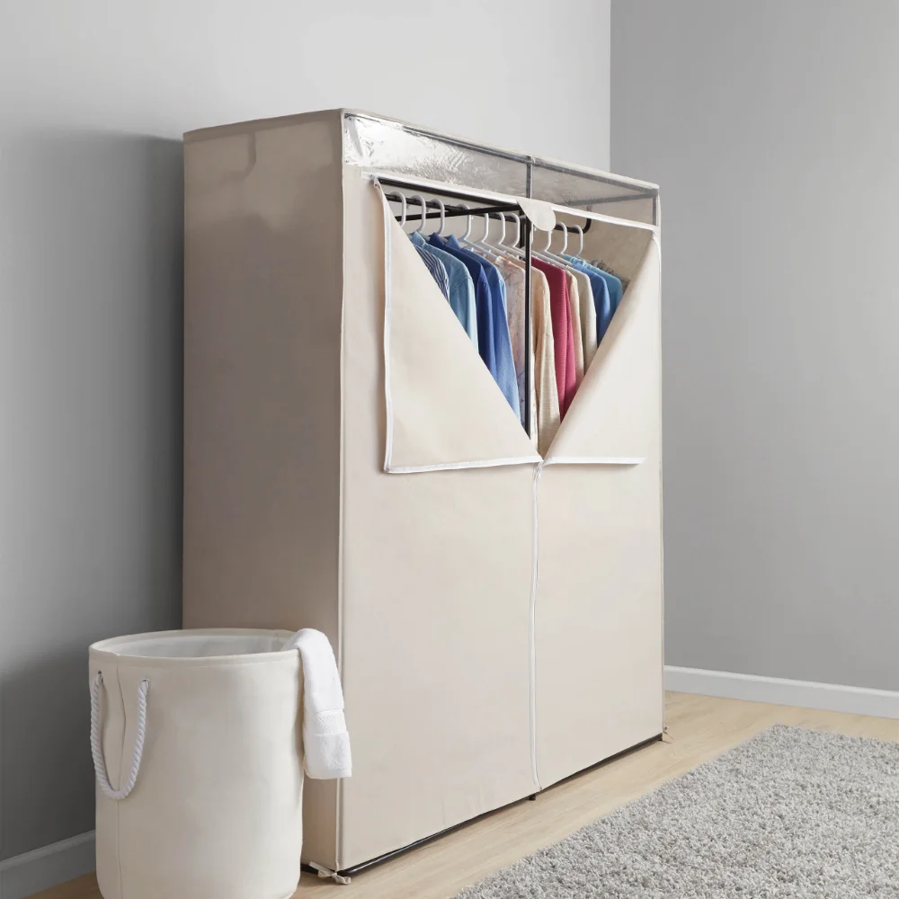 

Simple Wardrobe Steel Tube Cloth Wardrobe Extra Wide Single Tier Zippered Clothes Closet, 60", Modern Simple Clothes Storage